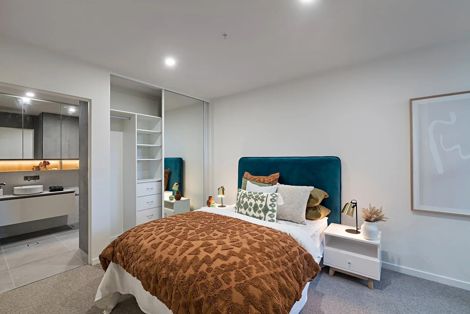 The Elm, Moonee Ponds: bedroom with built-in robes and ensuite