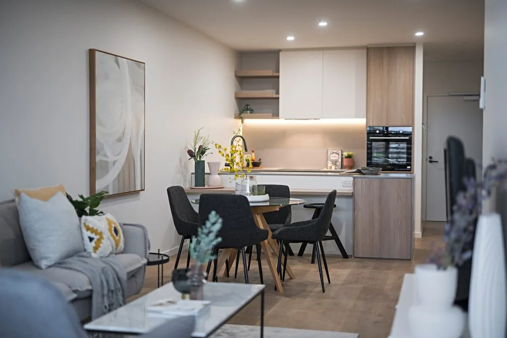 The Elm, Moonee Ponds: kitchen, dining and living space