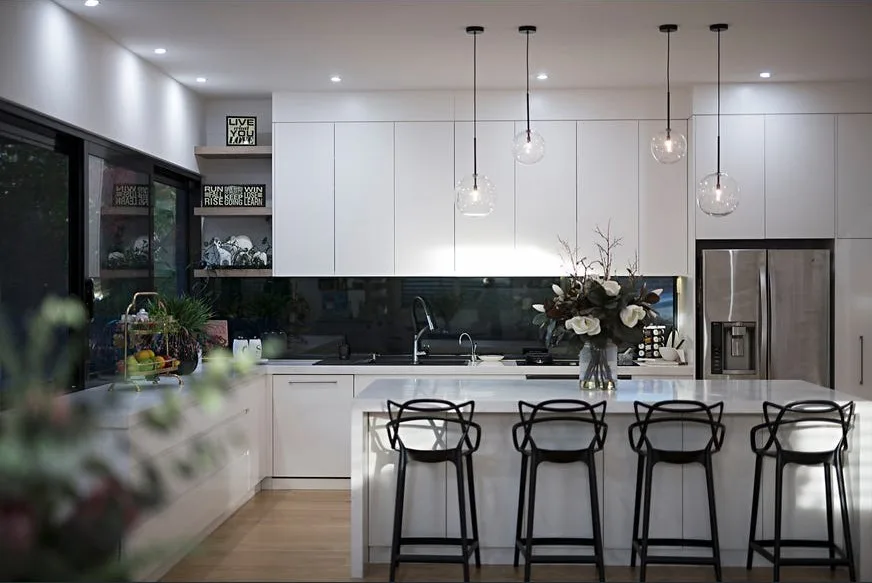 109 Gooch Street, Thornbury: kitchen with pendant lights, island bench and stools